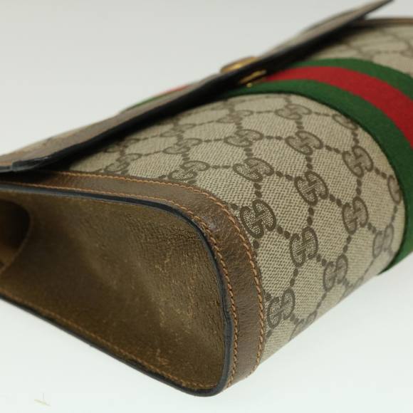 GUCCI Web Sherry Line GG Canvas Clutch Bag Beige Red Green Auth yk4369 - Picture 8 of 10